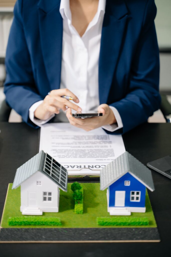 Real estate broker agent presenting and consult to customer to decision making sign insurance